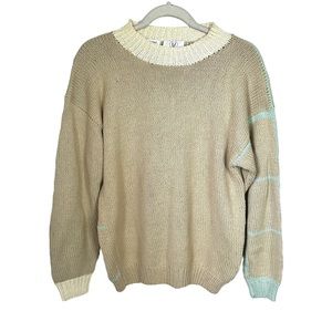 Anne Mieke For Men Sz S Cream Blue Vintage Hand Knit Sweater 100% Cotton